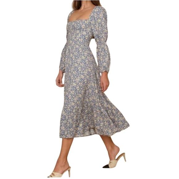 Reformation Dresses & Skirts - Reformation Mica Long Sleeve Midi Dress Square Neck Wallflower Blue Size 8